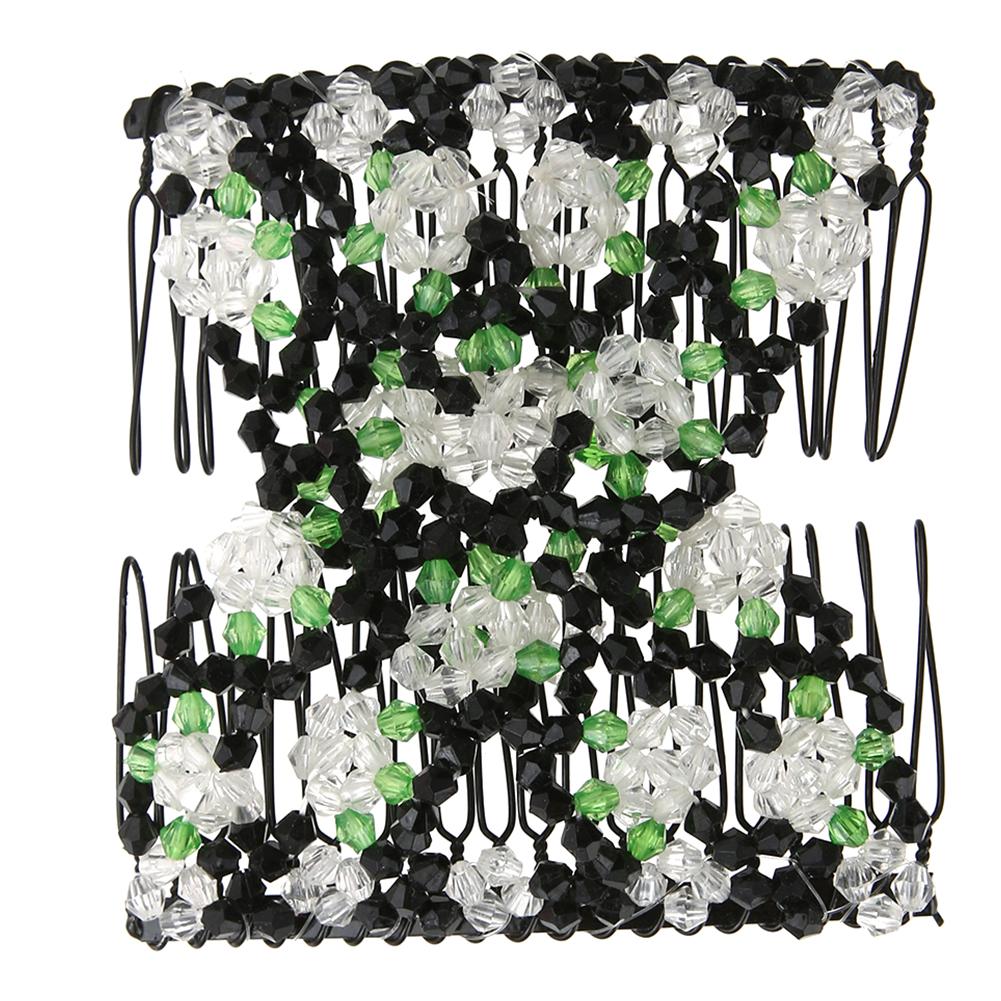 

Vintage Flower Bead Stretchy Hair Combs Double Magic Slide Metal Comb Clip, 黑色, 501 Original