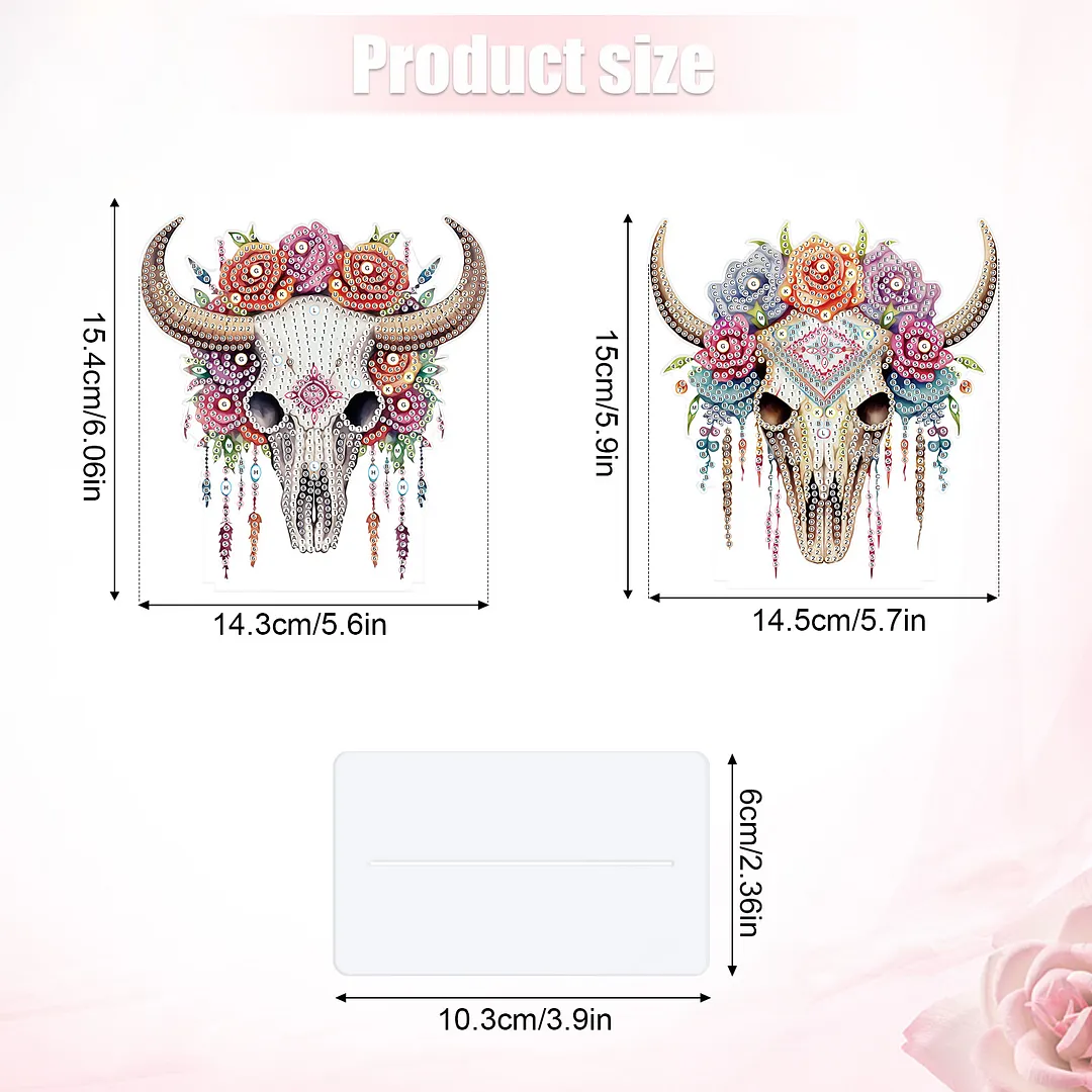 2Pcs DIY Diamond Art Tabletop Ornaments Reusable Special Gem Rhinestone Mosaic Craft Multi-Purpose Diamonds Art Suncatchers Flowers Gift for Craft Lovers (Floral Bull Skulls)