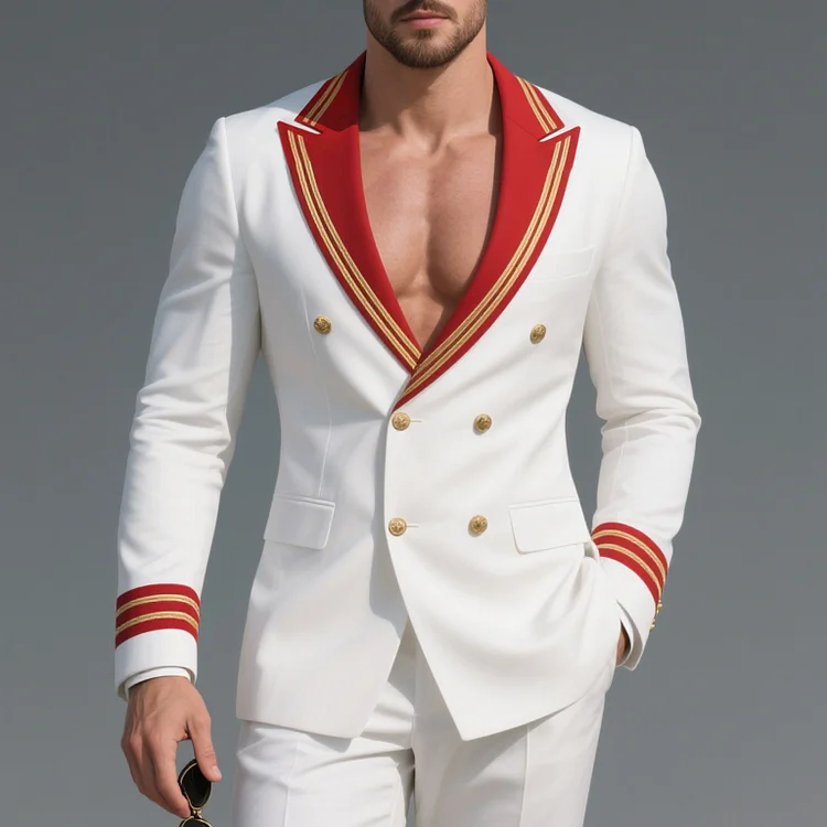 Okaywear Peaked Lapel Double Breasted Colorblock Striped Blazer Okaywear