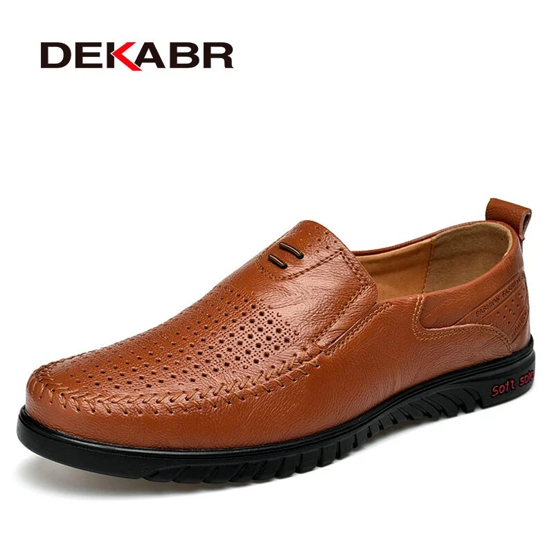 DEKABR Summer Men Shoes Casual Luxury Brand Genuine Leather Mens Loafers Moccasins Italian Breathable Slip on Boat Shoes Size 47