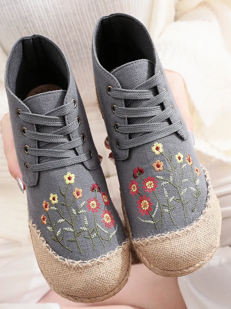 Cactus Rose | Embroidered Blossom Head Hi-Top Sneakers Espadrilles