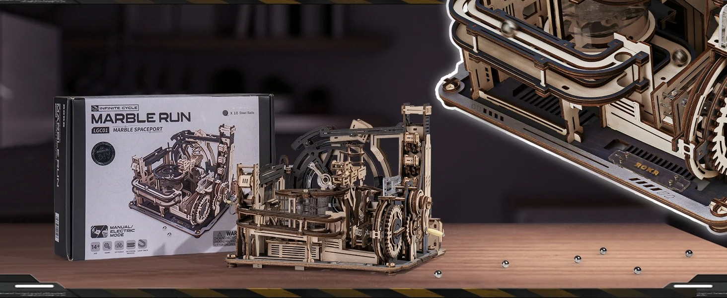 Tegooe 3D Wooden Puzzle Electric Marble Run Kit - Mechanical Brain Teaser Building Toy