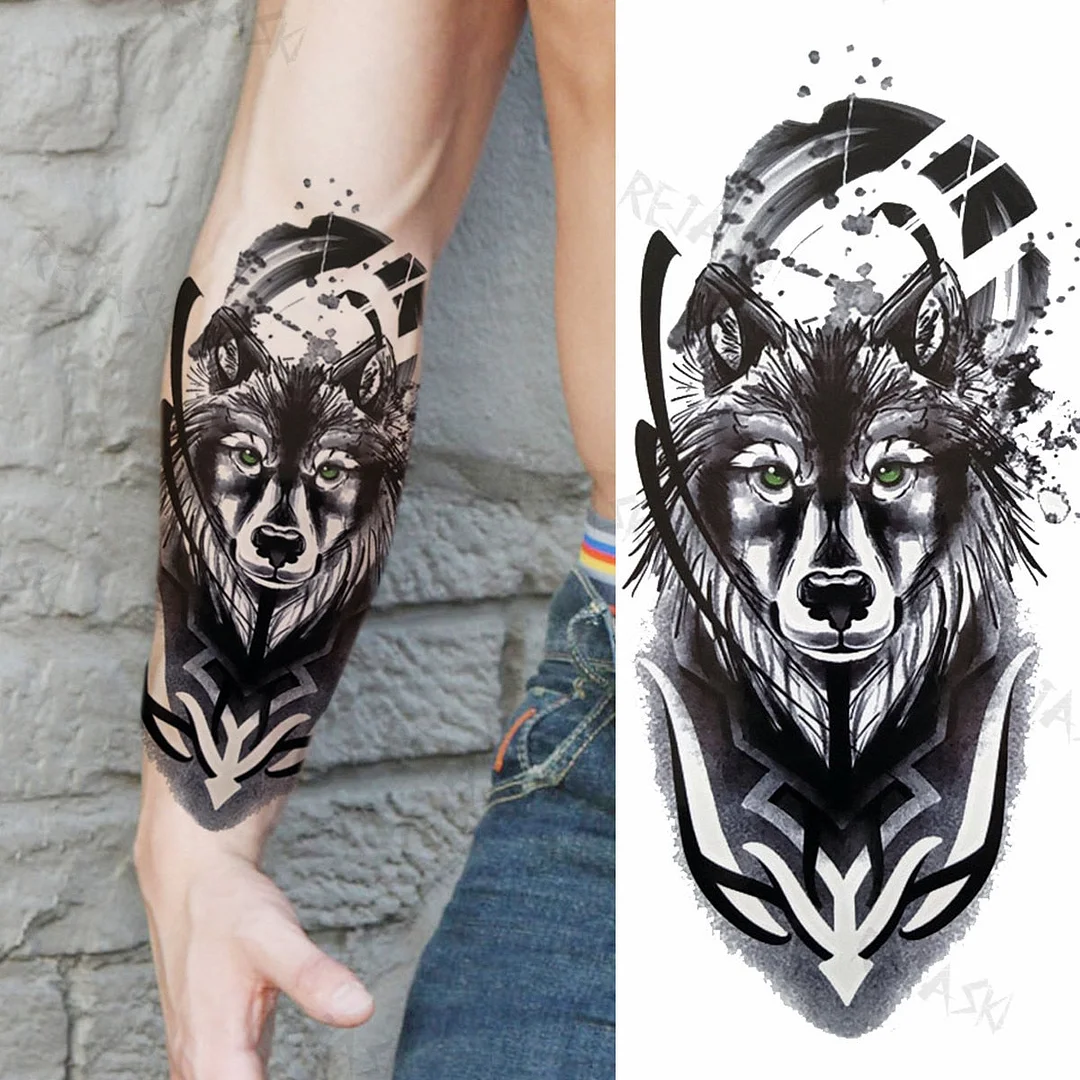 Gangster Wolf Temporary Tattoo For Women Men Death Skull Fake Tattoos Sticker DIY Harajuku Mermaid Waterproof Tatoo Body Art Arm
