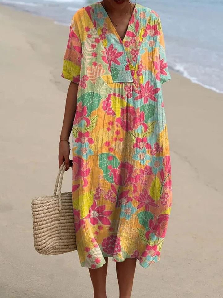 Women's Vintage Floral Print Casual Flowy Dress