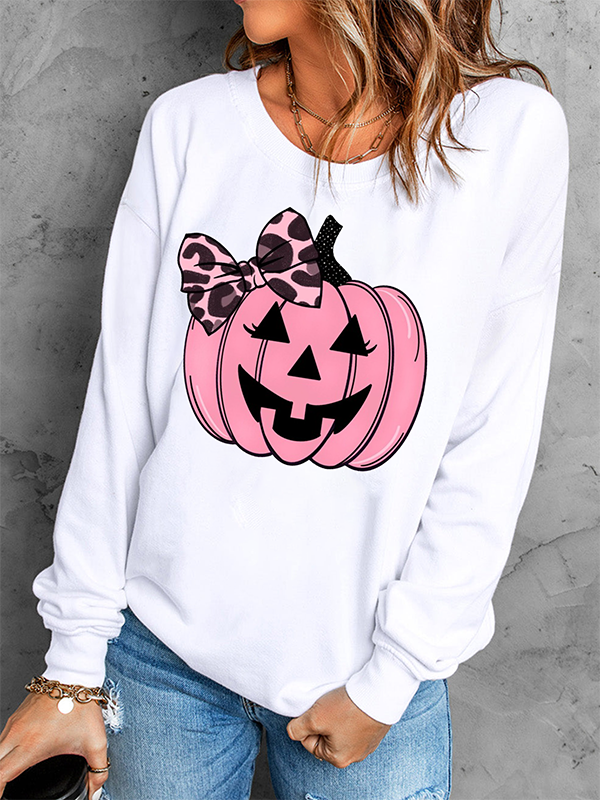 Pumpkin Face Print Halloween Sweatshirt