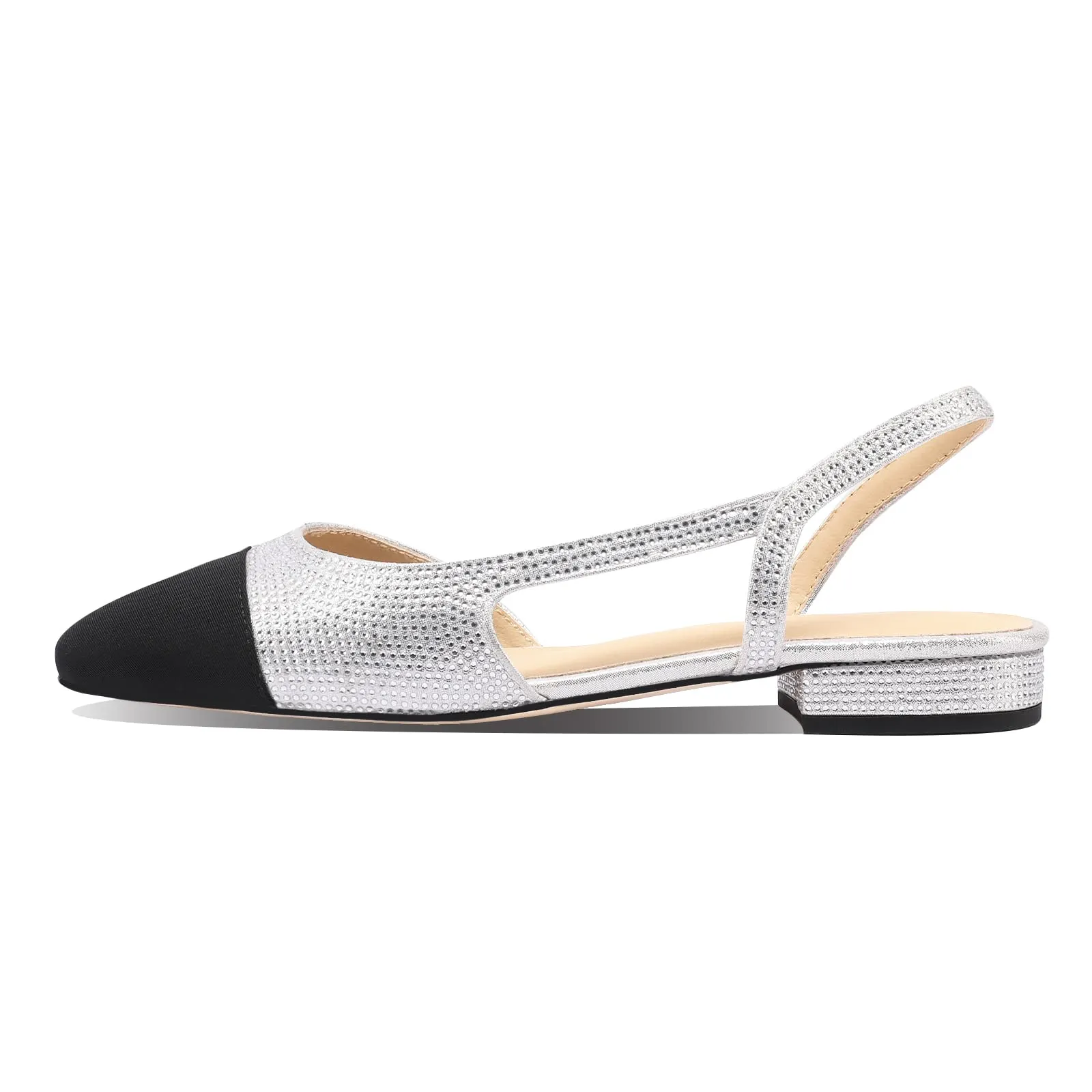 20mm Womens Slingback Rhinestone Flat Pumps Closed Round Toe Splicing Casual Shoes-vocosishoes