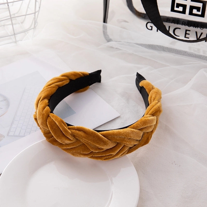 Europe And The United States Net Red Golden Velvet Braided Headband Woven Temperament Simple Knotted Headband Hair Accessories Manufacturers