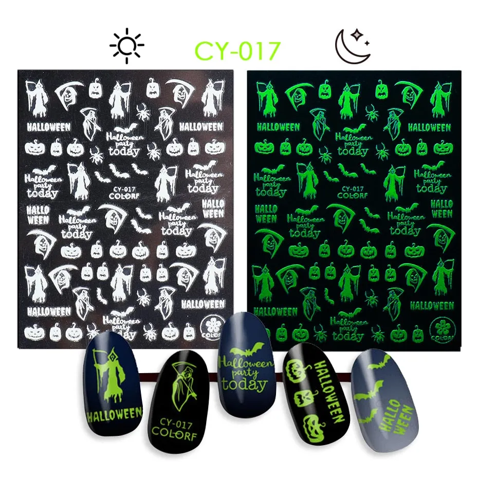 Merry Christmas Luminous SnowFlake Nail Stickers Fluorescent Xmas Winter Sliders for Nails Charms Glow in Dark Manicure Decals-Nail Inspo