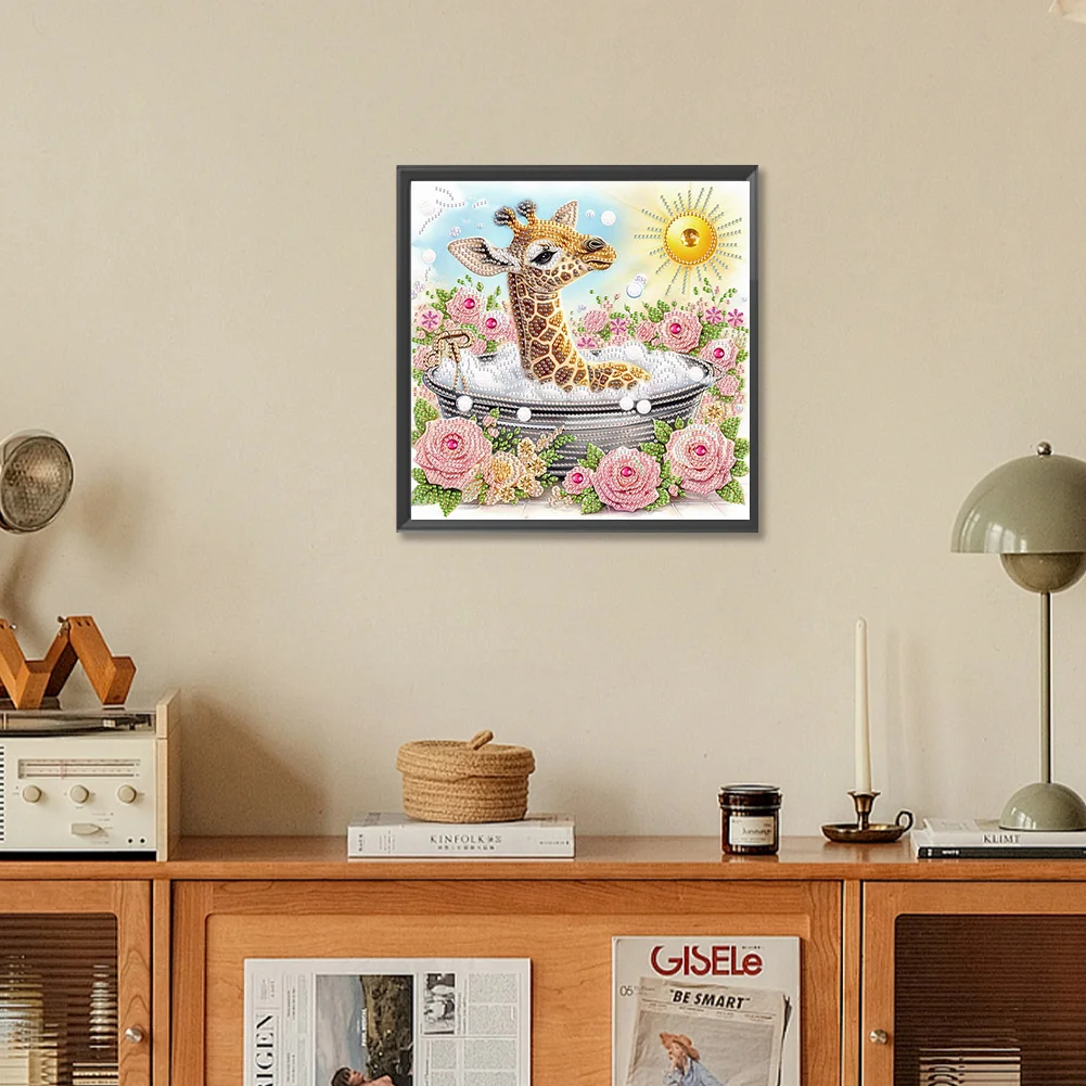 Diamond Painting - Partial Special Shaped Drill - Cute Flower Giraffe(Canvas|30*30cm)