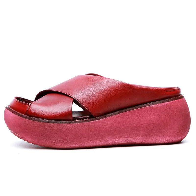 Women Sandals Soft Leather Wedges Shoes Woman Summer Sandals Beach Flip Flops New Platform Sandalias Mujer Wedge Heels Sandals