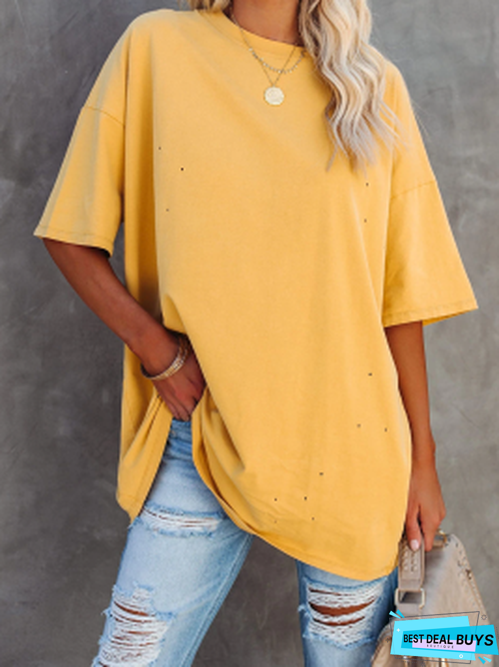 Plain Casual Short Sleeve Tunic T-Shirt