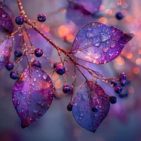 Purple Autumn Leaves and Frosted Berries - Diamond Painting