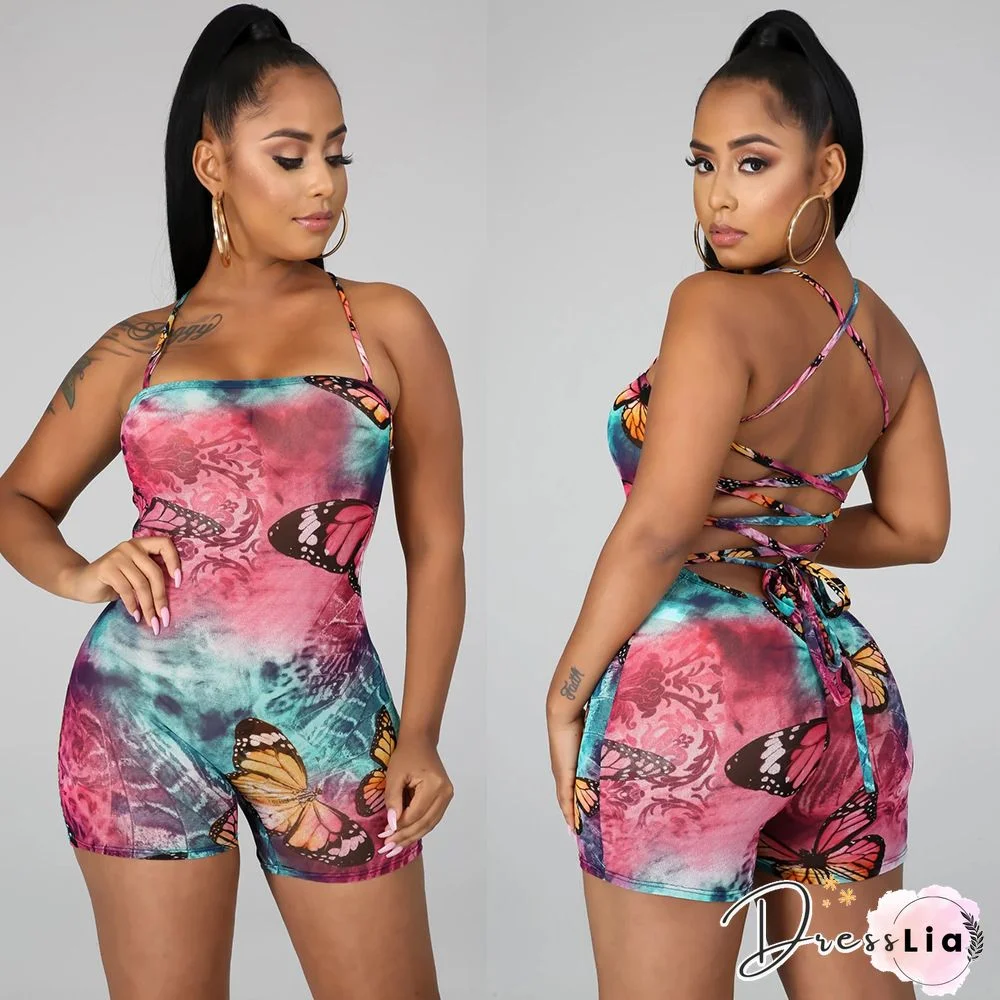 Print Backless Bodycon Romper