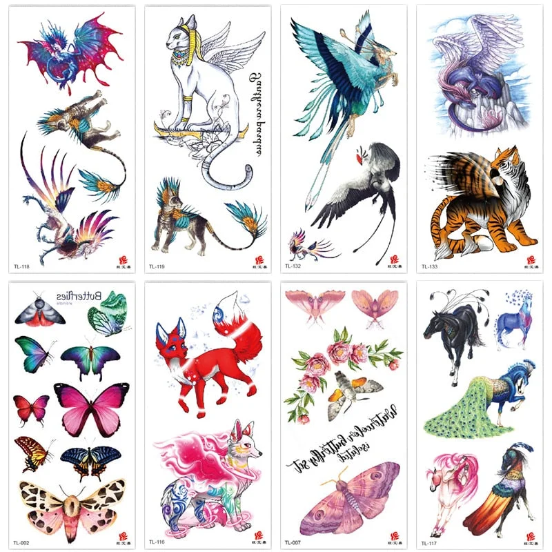 Animal and plant totem flower butterfly bird fox body arm waterproof men and women healthy natural temporary tattoo stickers