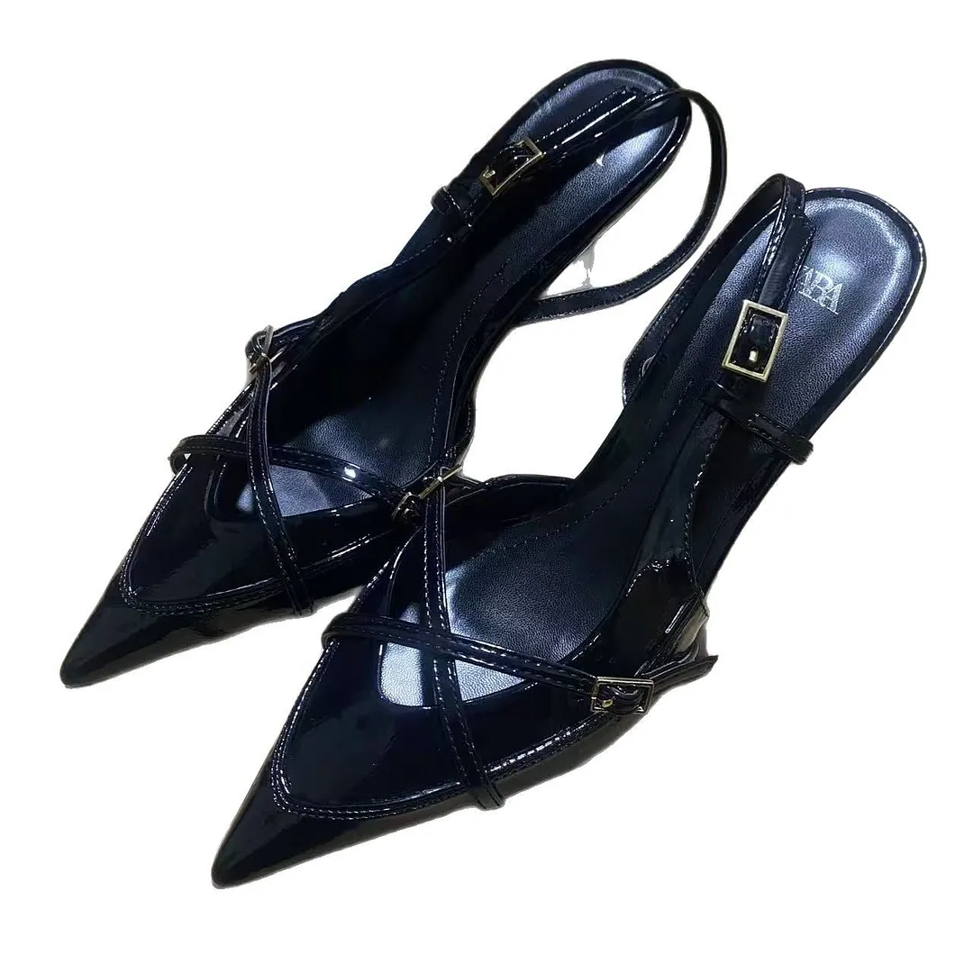 Breakj Breakj Spring New Cross-Scutter Buckle High Heel Sandals Fine Heel Stumbling Belt Daily Wear Women
