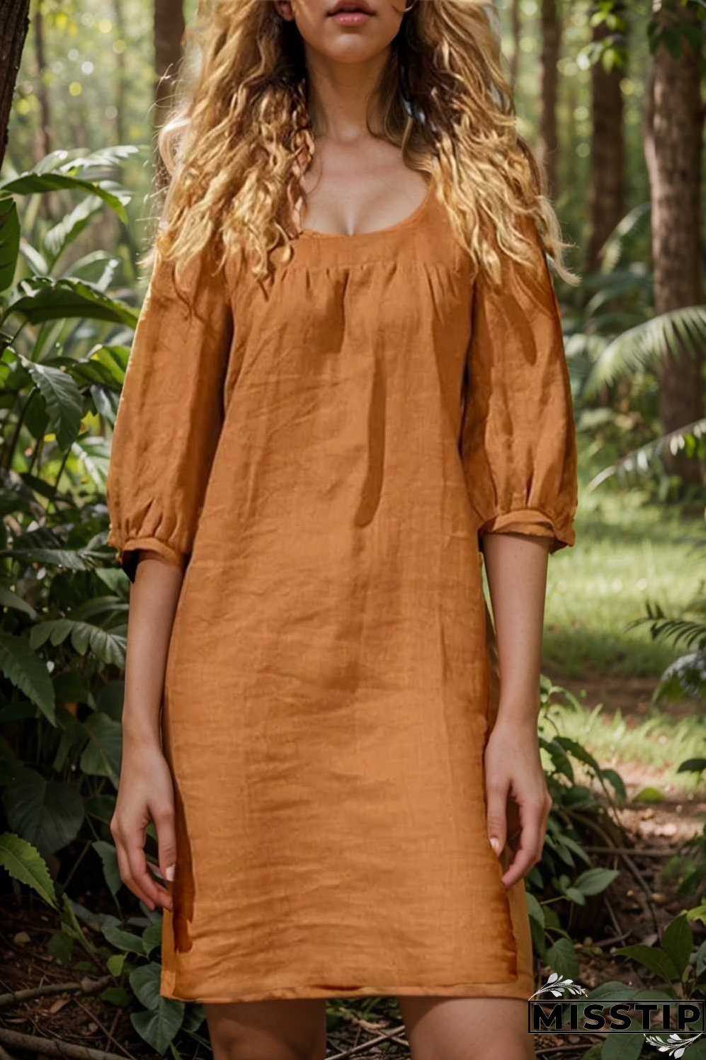 cotton linen loose casual half sleeve mini dress
