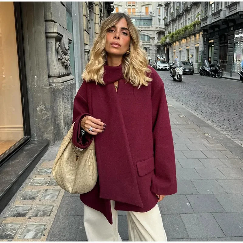 Nigikala Nigikala Women's Explosive Single-Row Buckle Scarf Hair Coat