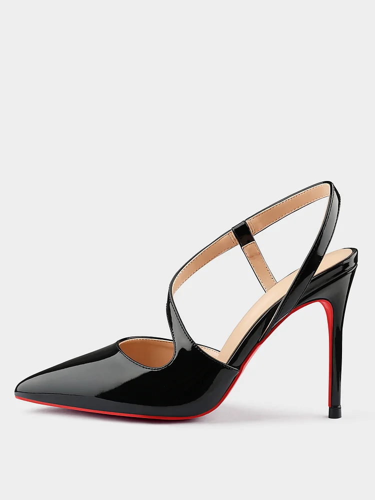 100mm Women's Pointed Toe Sandals Stiletto Red Bottom High Heels Ankle Strap Patent Prom Party Shoes
