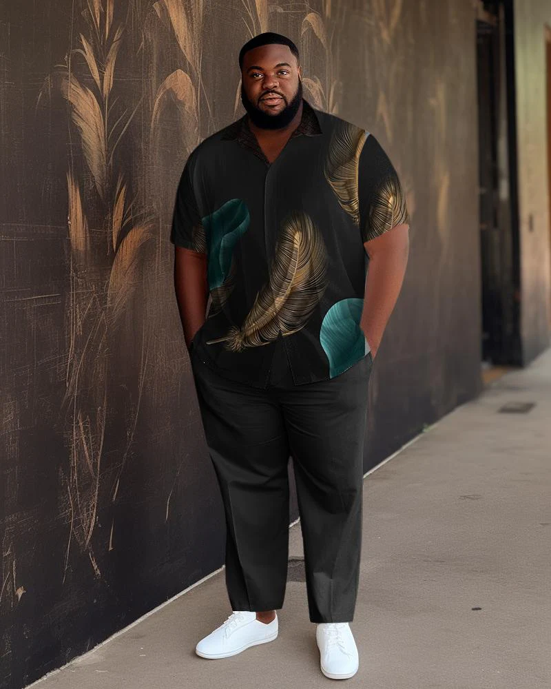 Black Men's Ombre Art Plus Size Short Sleeve Walking Set 014