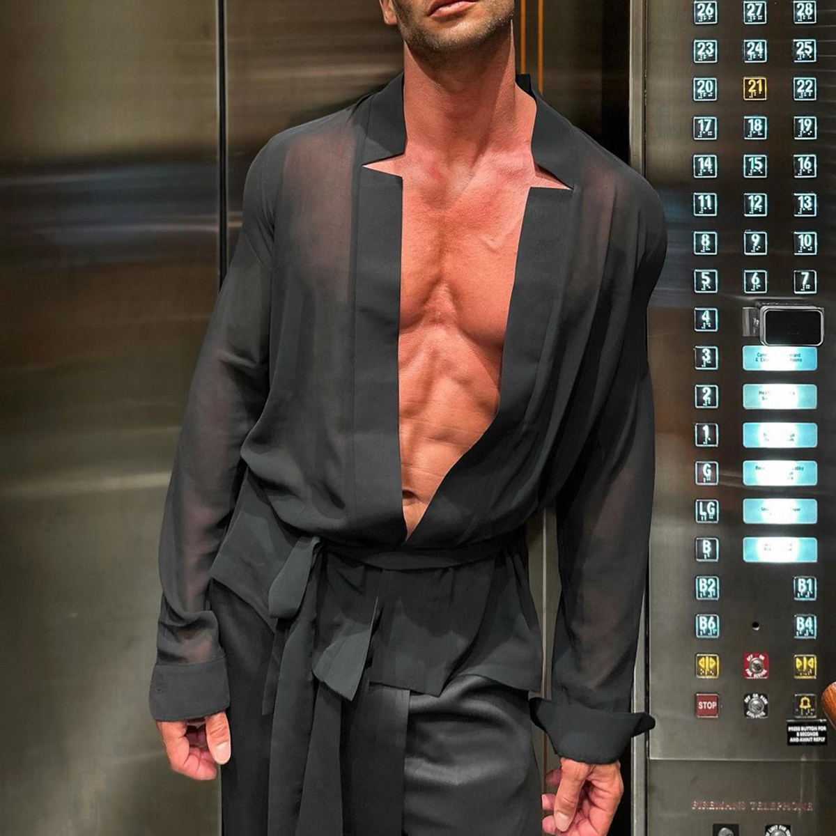 Star Collar Cardigan Long Sleeve Men's Sexy See-through Shirt Lixishop 