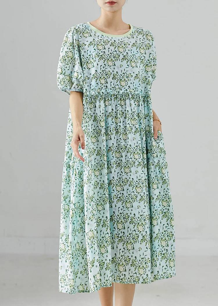 Boho Green Oversized Print Chiffon Vacation Dresses Summer