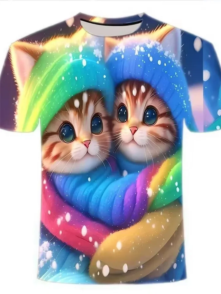 Men's Tops T-shirt Animal 3D Digital Printing Cat T-shirt-Cosfine