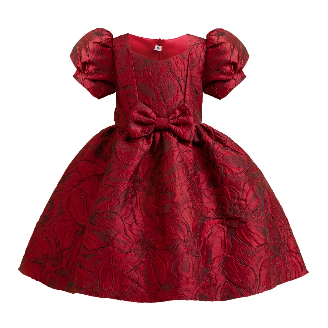 Christmas Princess Dress for Girls: Bubble Sleeve Floral Embroidered Dress, Perfect for Performances