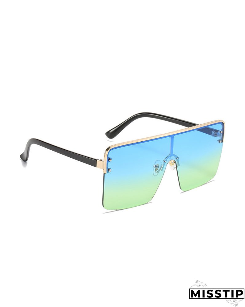 1Pair Half Metal Frame Ombre Lens Flat Top Sunglasses