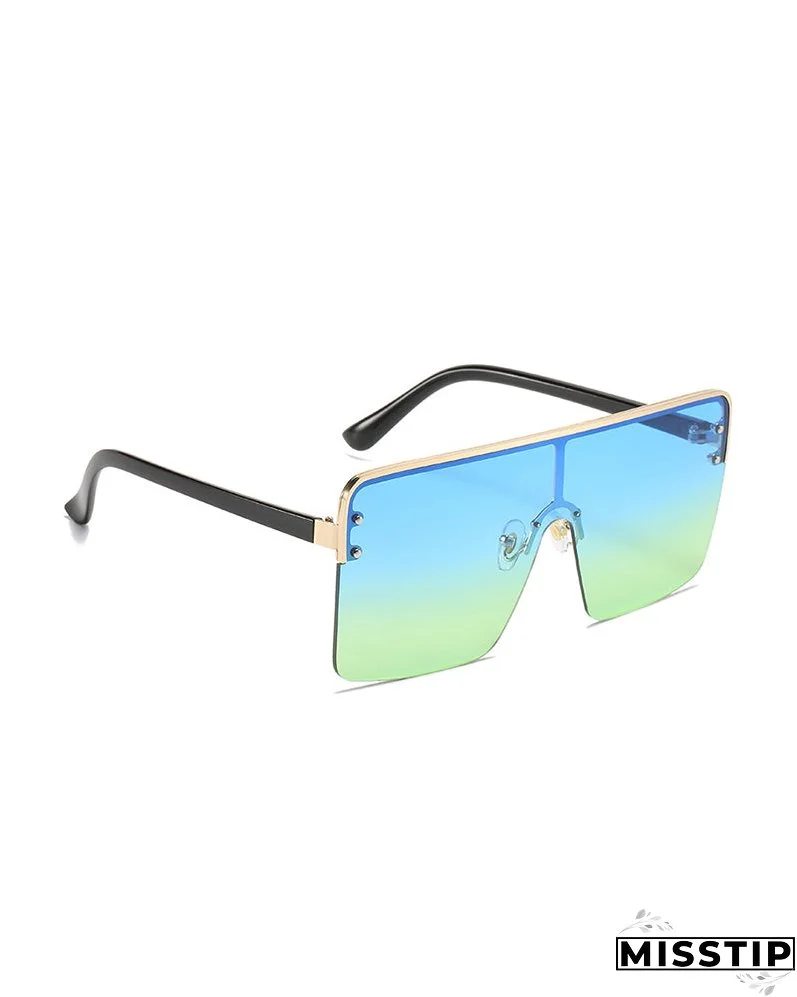 1Pair Half Metal Frame Ombre Lens Flat Top Sunglasses
