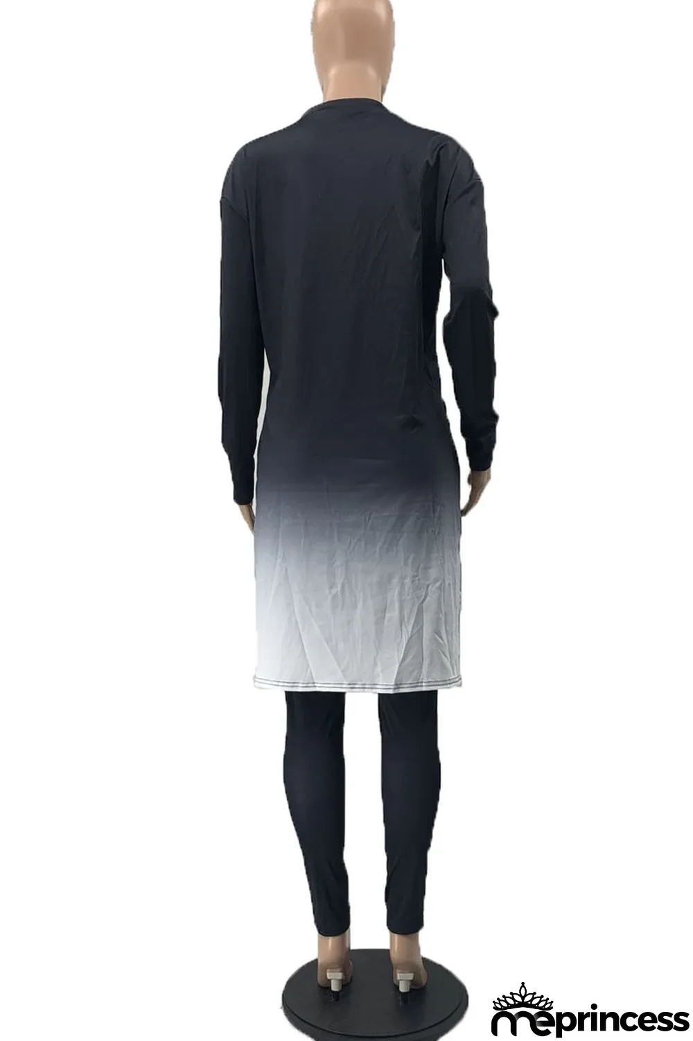 Red Fashion Casual Gradual Change Print Patchwork Slit V Neck Long Sleeve Two Pieces