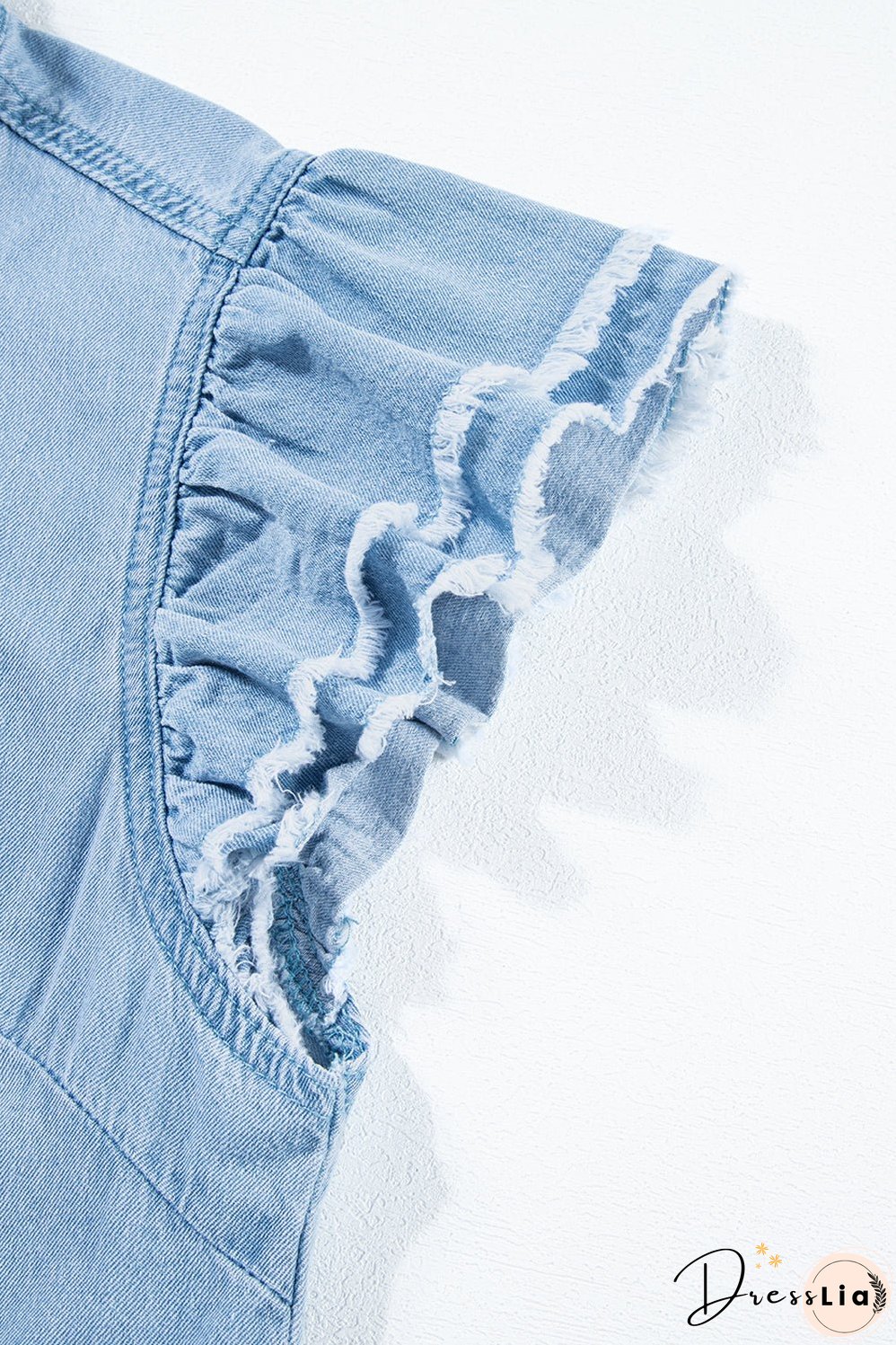 Button Front Frayed Denim Top