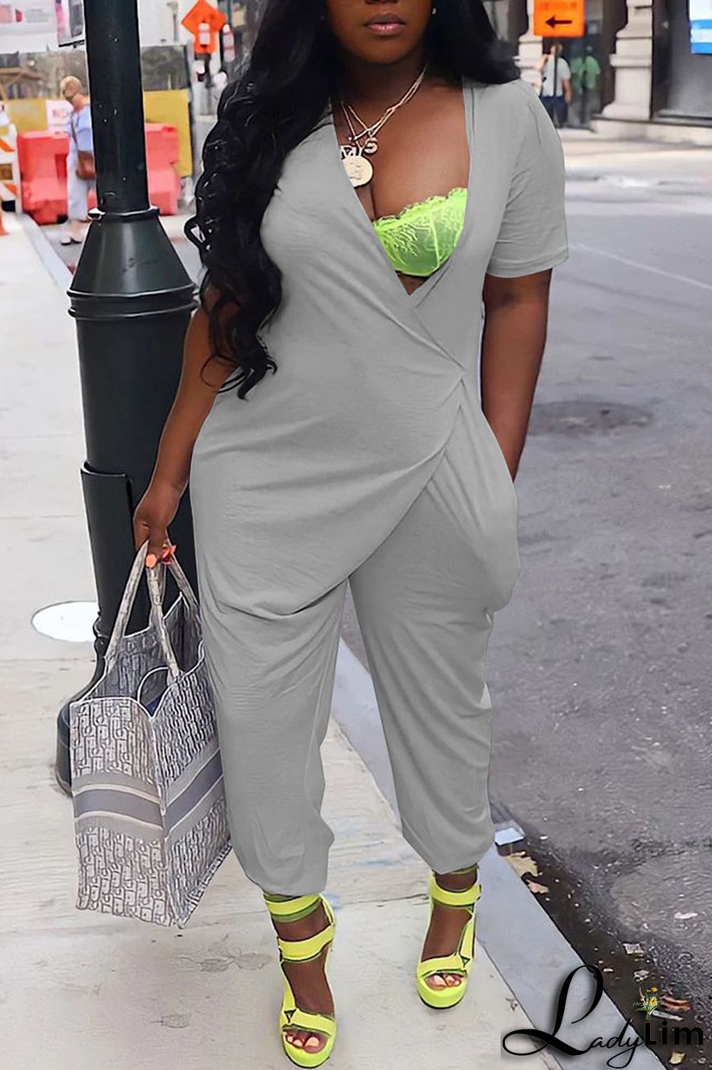 White Casual Solid Patchwork Asymmetrical V Neck Loose Jumpsuits