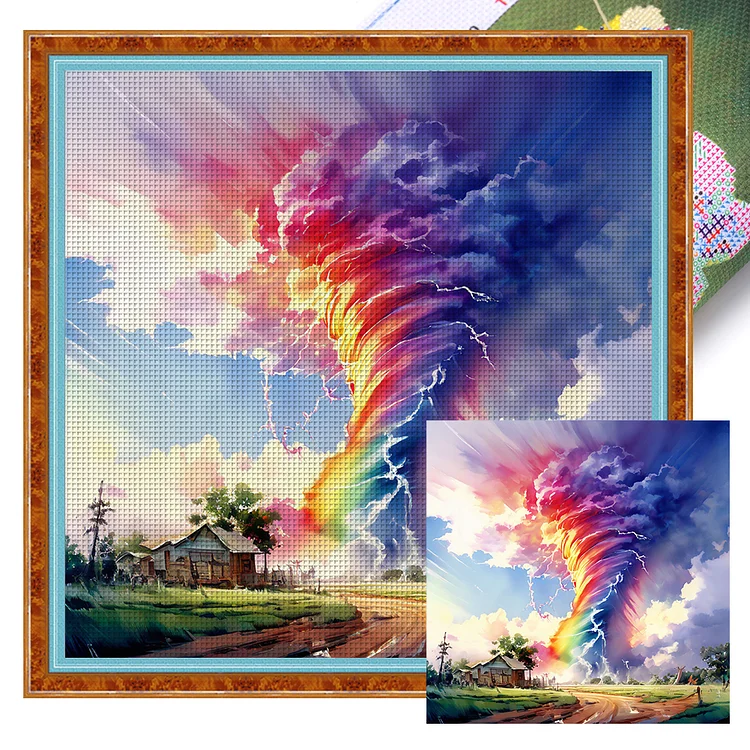 【Huacan Brand】Rainbow Tornado 11CT Stamped Cross Stitch 40*40CM