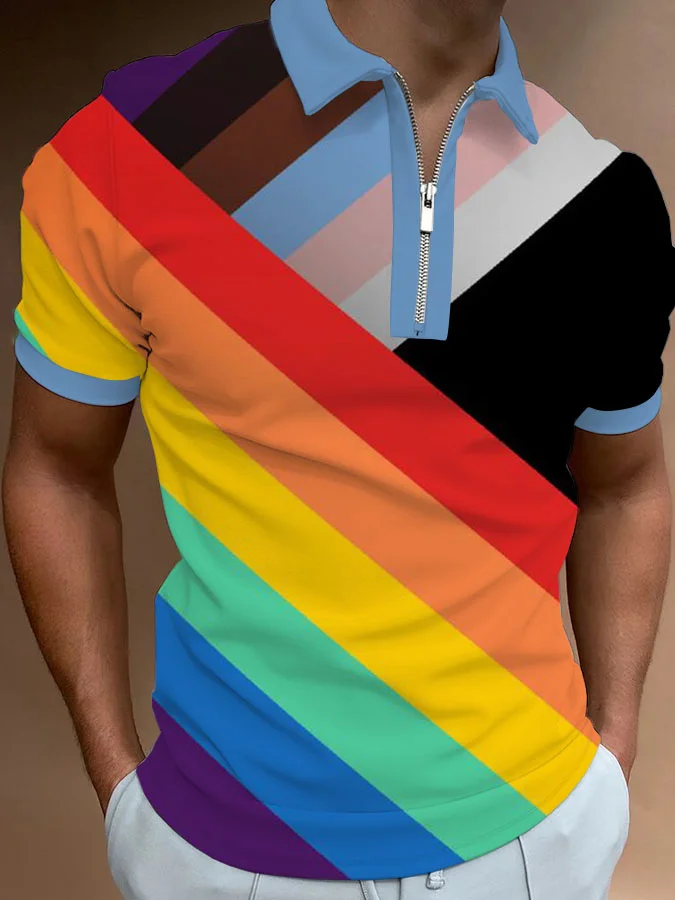 Men's Casual Rainbow Pride Art Polo T-Shirt