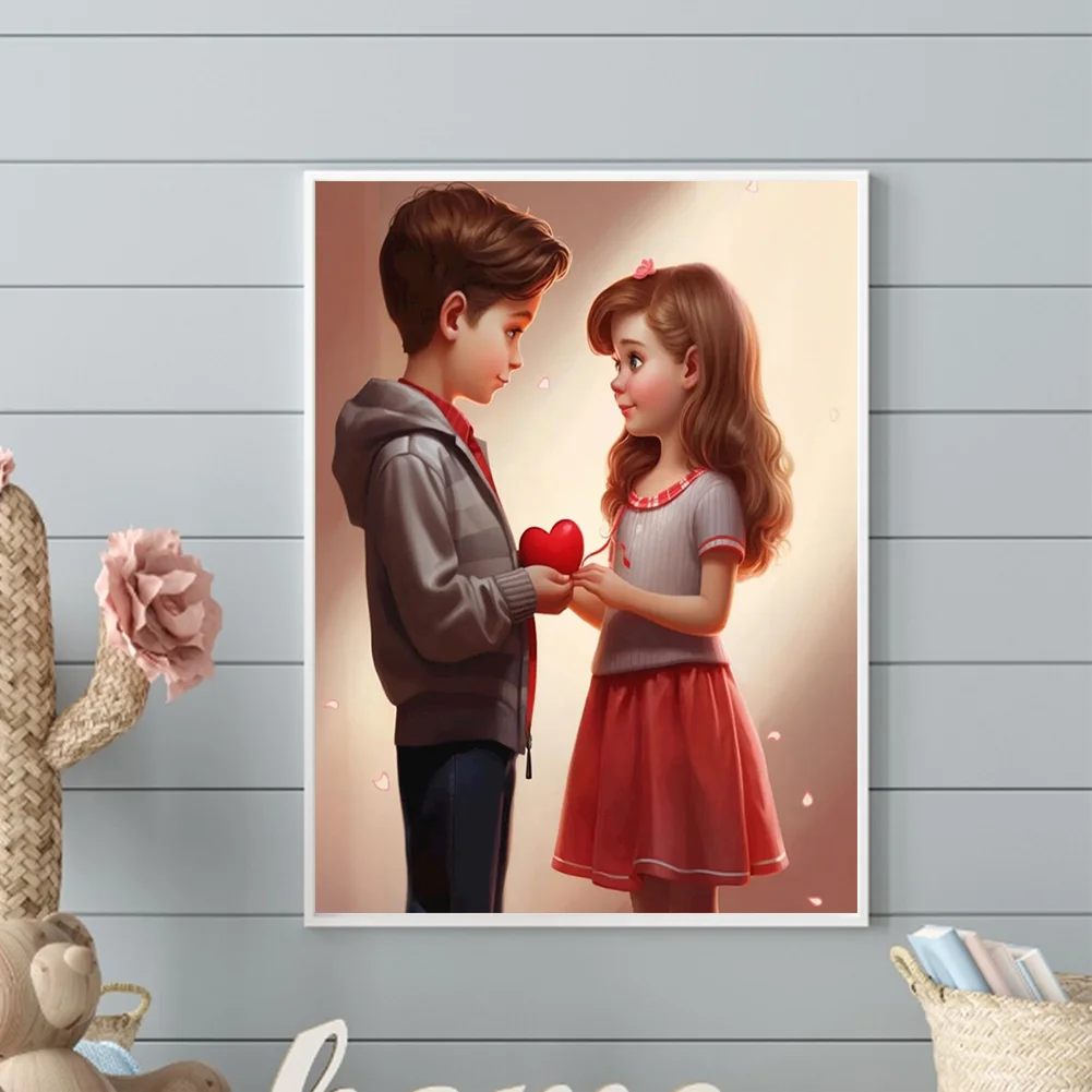 Diamond Painting - Full Round Drill - Kid Sweet Couple(Canvas|30*40cm)