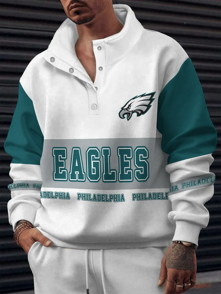 Philadelphia Eagles  2025 New Design Casual Snap  Mockneck Pullover Sweatshirt