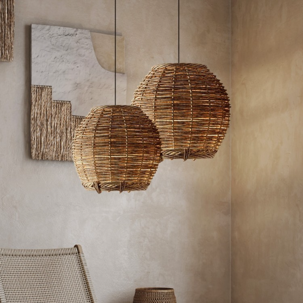 Wabi-sabi Rattan Basket Pendant Light Lampshade For Kitchen Island