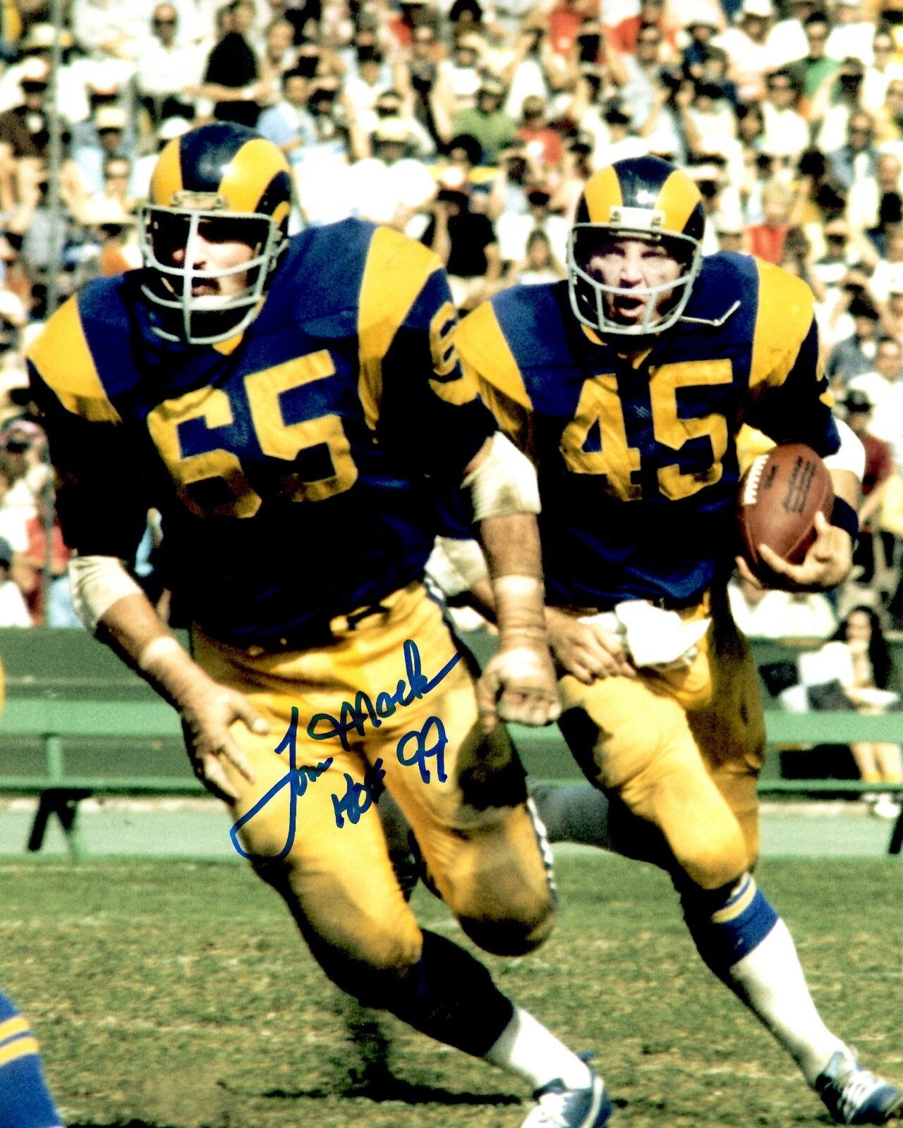 Autographed TOM MACK HOF Los Angeles Rams 8x10 Photo Poster painting w/COA