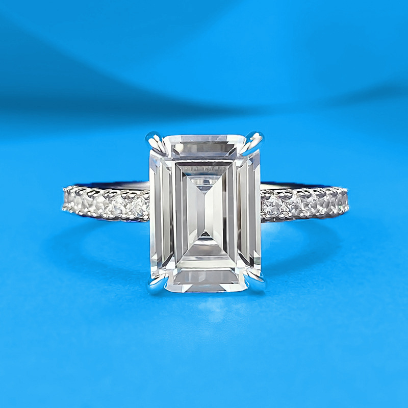 MIKAMU Jewelry S925 Silver 7*10 Rectangular Diamond Ring - Fashionable and Versatile Ring, Perfect Wedding Gift