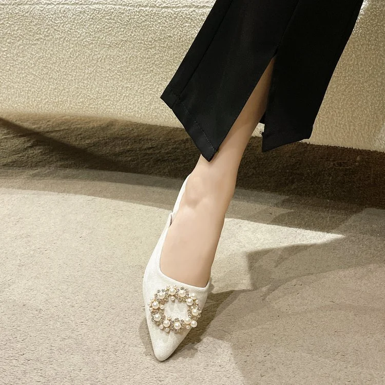 Yyvonne Spring And Summer New 4241 Large-Size Bag Head Half Slippers Women Wear Pointed Thick Heel Round Buckle Low Heel Women's Shoes Sand Drag