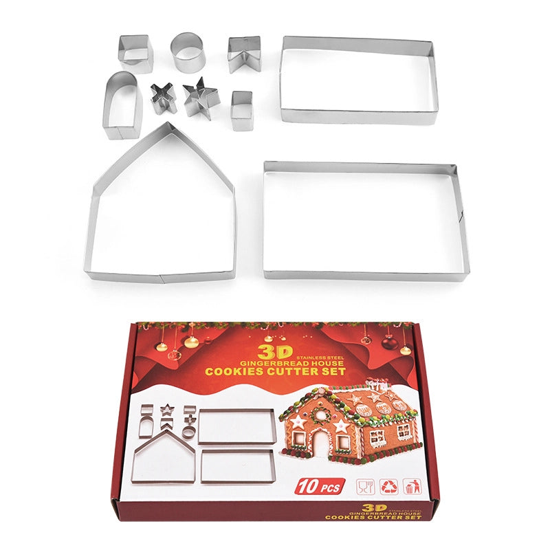 Christmas Casual Cute Christmas House Christmas Tree 430 Stainless Steel Kitchen Molds 1 Set