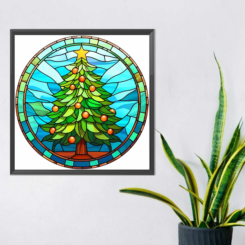Diamond Painting - Full Round Drill - Stained Glass Xmas Tree(Canvas|30*30cm)