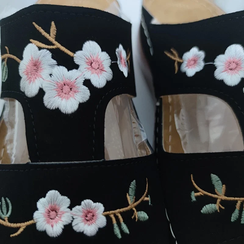 Rimocy Fashion Embroider Soft Slippers Women Summer Open Toe Flock Comfort Beach Shoes Mujer 2022 Outdoor Thick Bottom Slippers