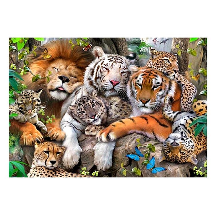 (Multi-Taille) Tigre Lion - Complète Rond / Carré Peinture au Diamant  40*30cm/50*40cm