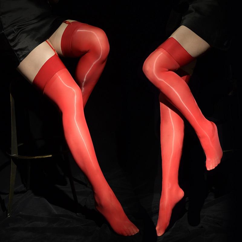 Sexy men's candy color oily high-top stockings