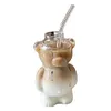 Cute Bear Glass Cup Cartoon Bear Shaped Coffee Mug Beverage Glasses (No Straw)