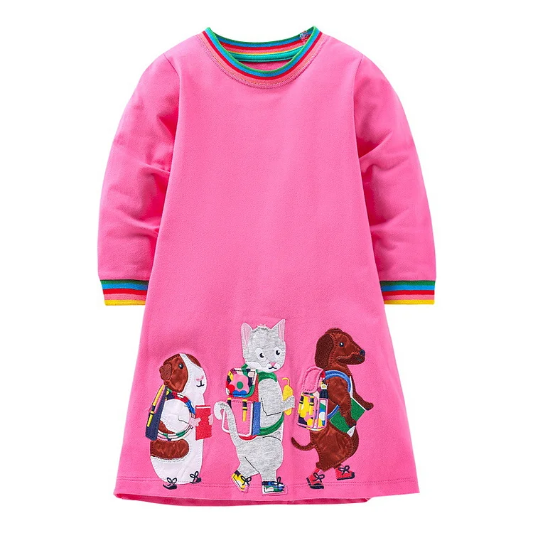 Kid Cartoon Rainbow Sweetshirt Dress