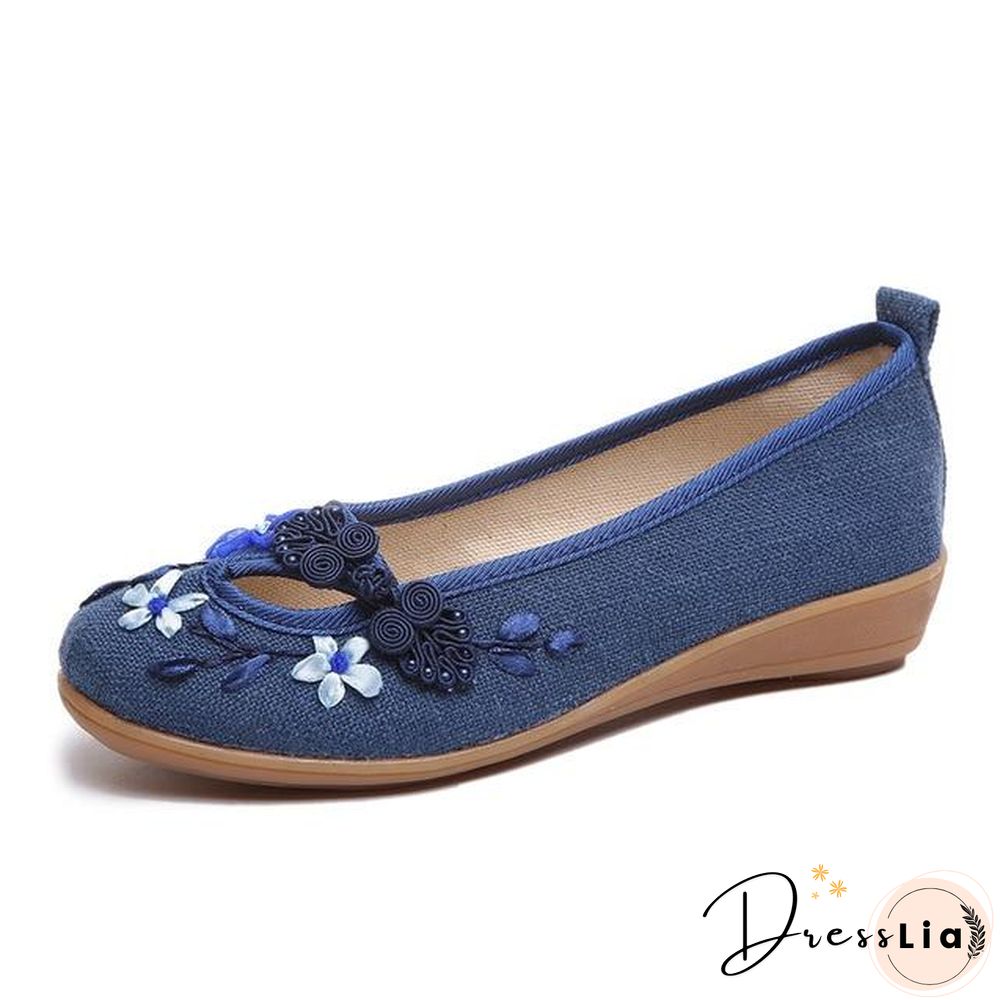 3D Flowers Women Linen Slip On Ballet Flats Breathable Fabric Shoes