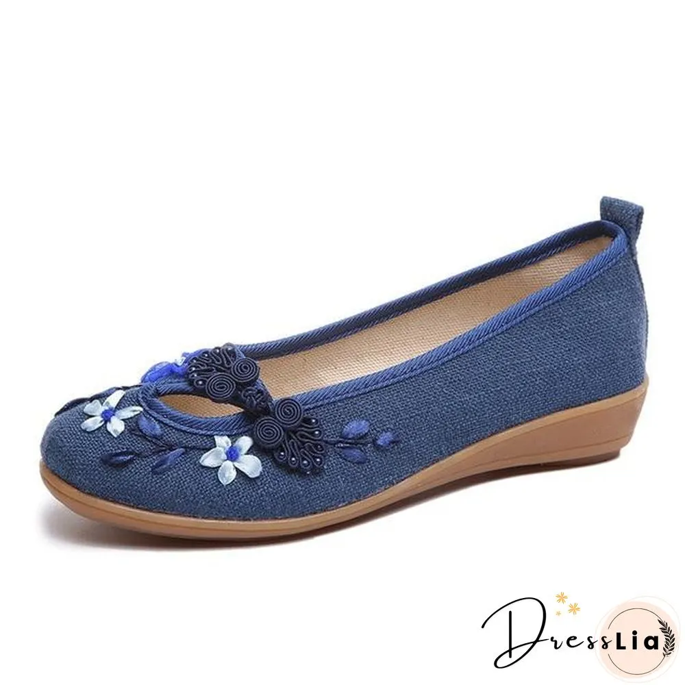 3D Flowers Women Linen Slip On Ballet Flats Breathable Fabric Shoes