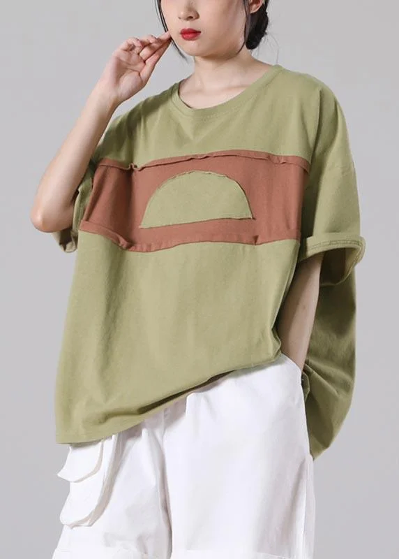 Modern Grass Green Casual Cotton Top Summer
